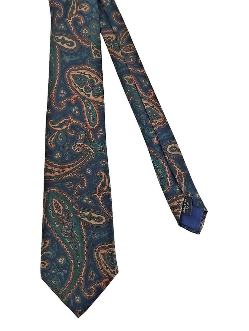 Vintage Regatta Striped Silk Tie Green Gold Cream Paisley Preppy Classic Italy